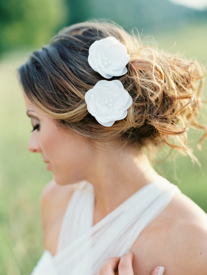 Bridal Ivory Flower Pin Set of 2 Flowers. Bridal Hair Accessory. image 5