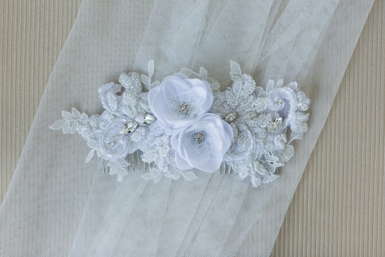 Lace Beaded Bridal Headpiece. Bridal Lace Comb. Bridal Headpiece. image 5