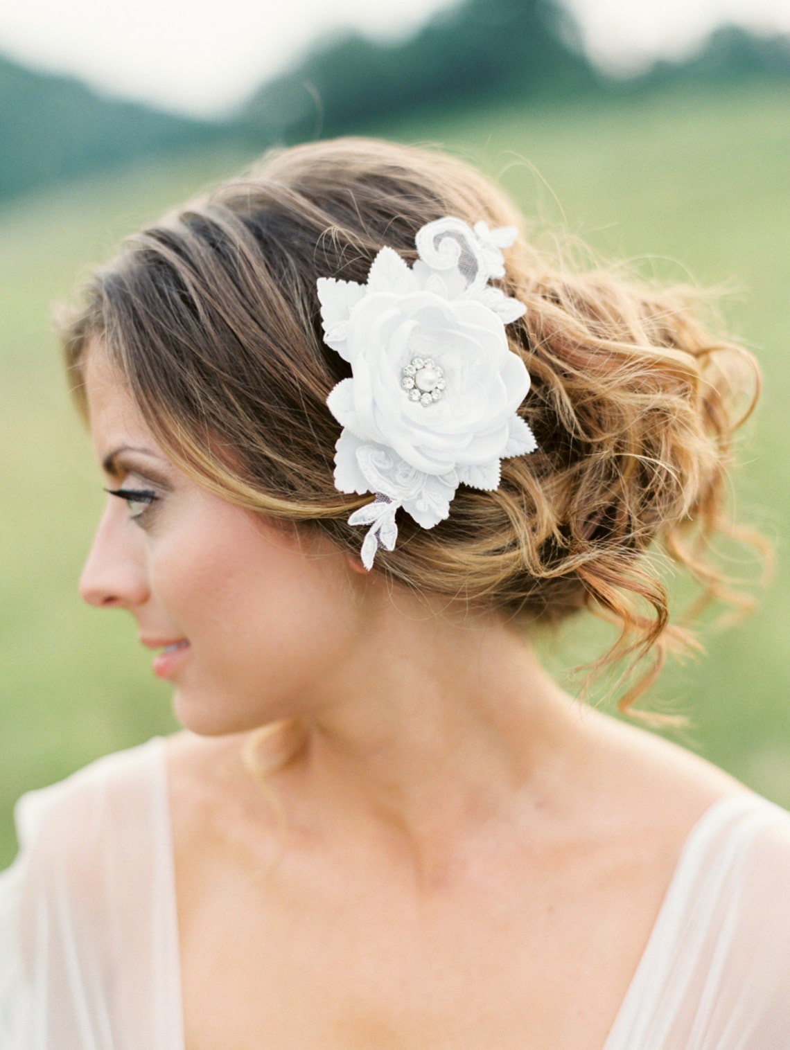 Bridal Flower Hair Piece. White Flower Headpiece. Bridal Hair Etsy