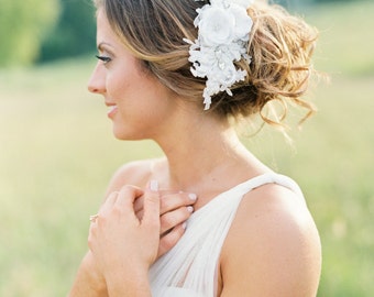 Lace Beaded Bridal Headpiece. Bridal Lace Comb. Bridal Headpiece.