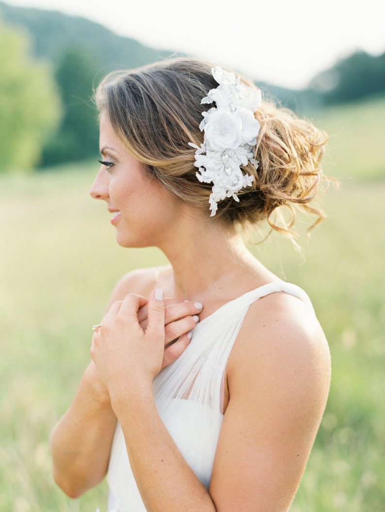 Lace Beaded Bridal Headpiece. Bridal Lace Comb. Bridal Headpiece. image 1