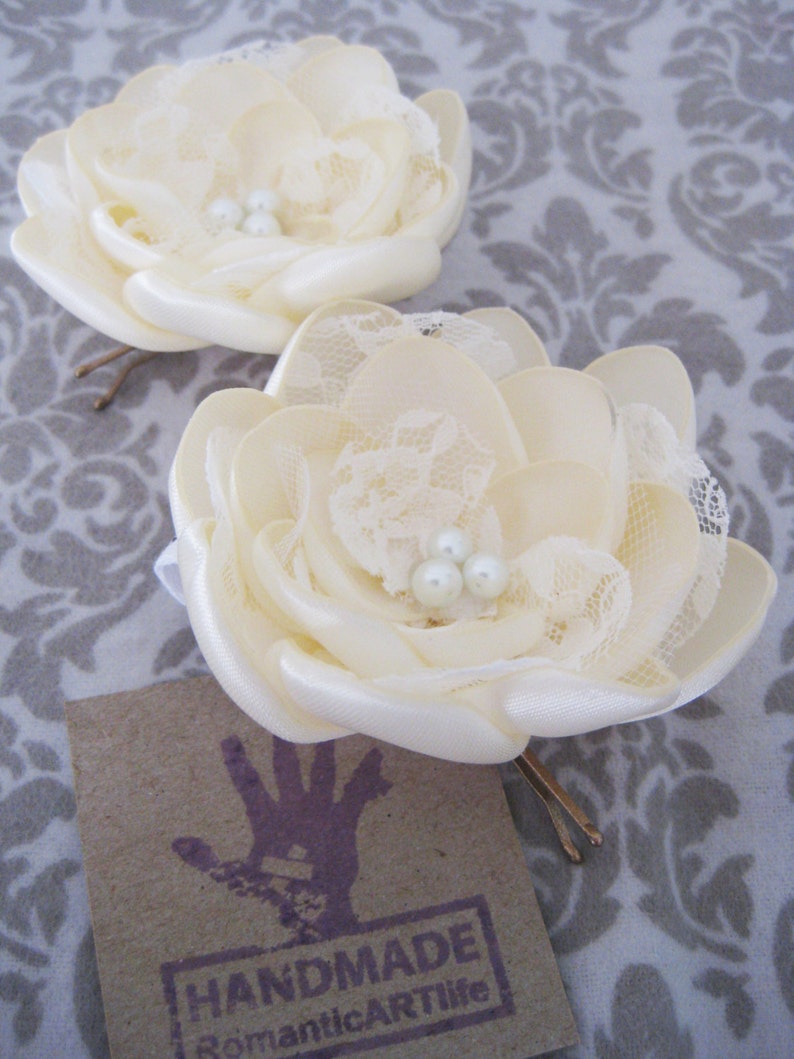 Bridal Ivory Flower Pin Set of 2 Flowers. Bridal Hair Accessory. image 3