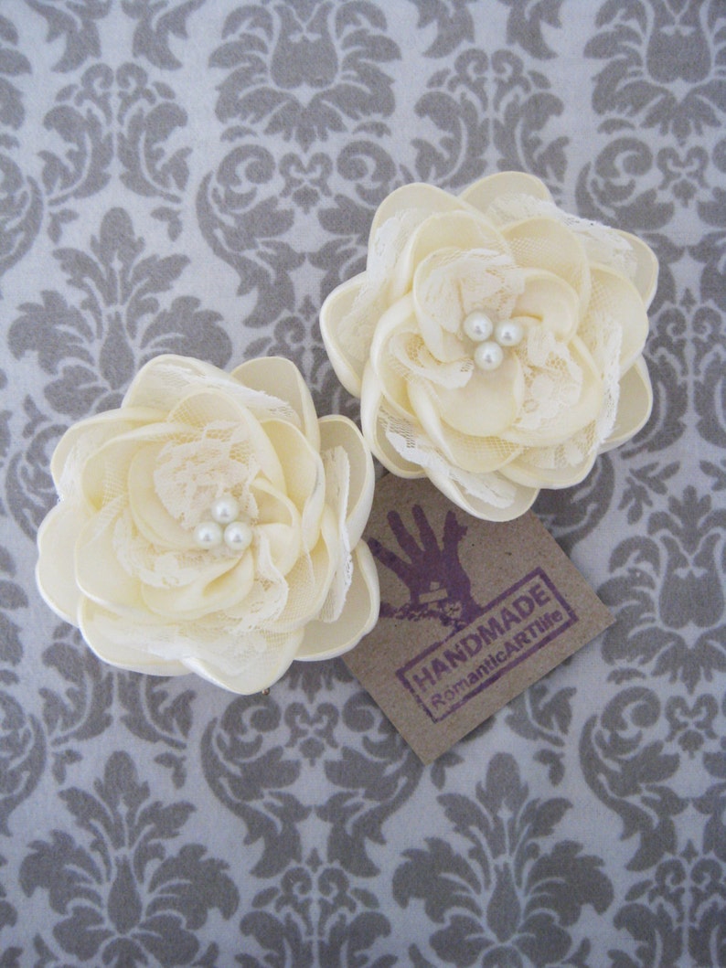 Bridal Ivory Flower Pin Set of 2 Flowers. Bridal Hair Accessory. image 1