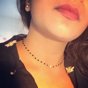 Abha Black Choker, Necklace, Onyx, Pearls - delicate, handmade - bridesmaids - 14 kt gold filled, gifts - rosary wrap - best seller