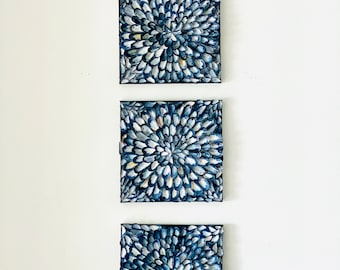 Abha Shell Wall Decor, Blue Grey and White, Beach Vibes, Mussel Shells, green gifts, eco friendly, triptych, best seller