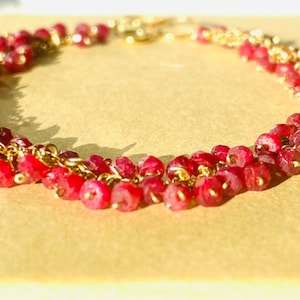 Ruby Red bracelet, delicate, handmade, classic, romantic, Christmas, July birthstone, gifts for her, anniversary