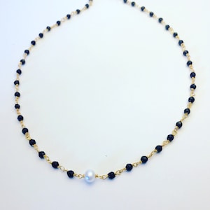 Abha Black Choker, Necklace, Onyx, Pearls delicate, handmade bridesmaids 14 kt gold filled, gifts rosary wrap best seller image 3