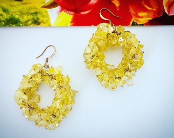 Yellow Hoop Earrings, citrine, brass, sunshine, handmade, statement earrings, gifts for her, November birthstone