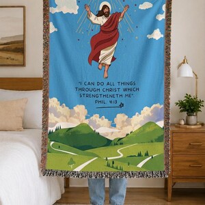 Philippians 4:13 Woven Blanket | Bible Verse Throw | Christian Gift for Women | Vintage Scripture Tapestry | Religious Home Decor