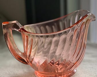 Vintage Pink Depression Glass Creamer Optic Swirl Pattern 1930s Tableware (As-Is)