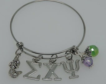 Sigma Chi Psi Adjustable Wire Stainless Steel Bangle Bracelet