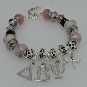 Delta Beta Psi European Style Sorority Bracelet Silver, Black, Pink