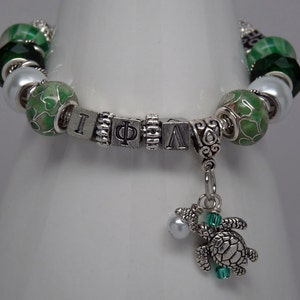 IOTA PHI LAMBDA United Sisterhood 7.5&quot; European Style Large Hole Bead Bracelet with Turtle and Love Charms