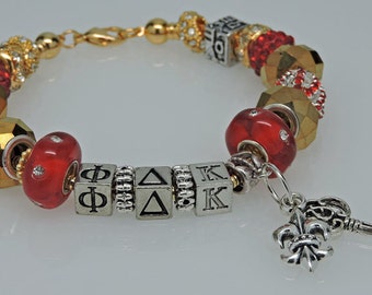 PHI DELTA KAPPA 3 European Style Large Hole Bead Professional Educator Bracelet with Charms and Love Bead