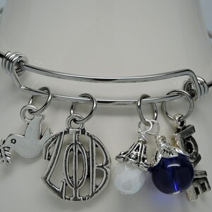 Dangling Zeta Phi Beta Adjustable Wire Bangle Bracelet with Dove and LOVE Charms