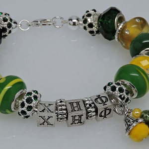 CHI ETA PHI 7.5&quot; European Style Large HOle Sorority Bracelet with Ceramic Turtle Charm