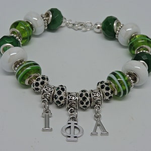 Dangling Iota Phi Lambda Sorority European Style Green White Bracelet