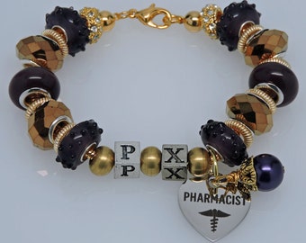 RHO CHI PHARMACY Academic Honor Society European Style Bracelet Purple Gold
