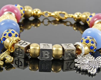 PHI BETA KAPPA:  European Style Large Hole Bead Honor Society Bracelet Accessory Gift