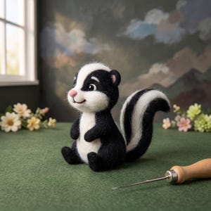Skunk Needle Felting Kit for Beginners | Wool Supplies+Step Guide, DIY Craft, Stress Relief Hobby, Gift for Crafters, Birthday Present