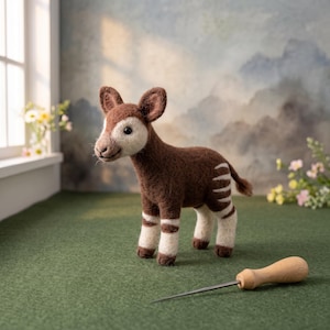 Okapi naaldviltset voor beginners | Wolvlies + handleiding, doe-het-zelf knutselproject, ontspanningshobby, cadeau voor knutselaars, verjaardagscadeau