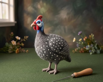 Guinea Fowl Needle Felting Kit for Beginners | Wool Supplies+Step Guide, DIY Craft, Stress Relief Hobby, Gift for Crafters, Birthday Present