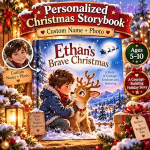 Personalized Christmas Book for Kids 5-10, Custom Name & Photo Reindeer Story, SEL Courage Storybook, Christmas Keepsake Gift