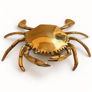 Vintage Brass Crab Trinket Box with Hinged Shell | Coastal Nautical Decor | Made in Taiwan