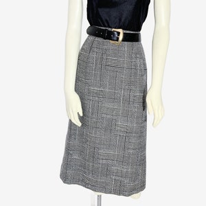 Vintage Wool Patchwork Plaid Midi Skirt with Pockets / size Small