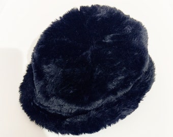 Vintage BLACK FAUX FUR Hat / Plush Y2K Hat / One Size