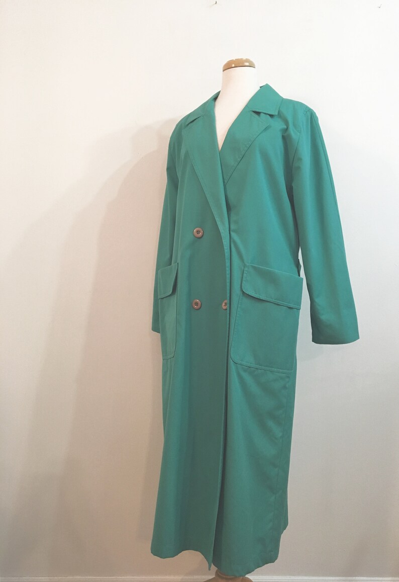 Vintage TEAL TRENCH COAT / Rain Coat / Size Medium Large Etsy