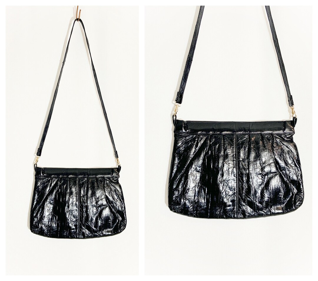 Vintage SHINY BLACK PURSE / Eel Skin Leather Bag / Shoulder - Etsy