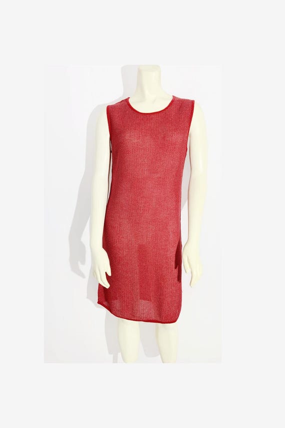 Vintage Dark Red Mesh Knit Dress / Beach Cover Up / size Small-Medium