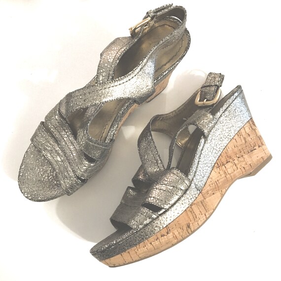 Vintage SILVER PLATFORM SHOES/size 8-8.5