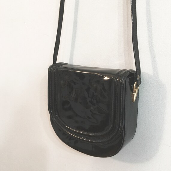 black patent cross body bag