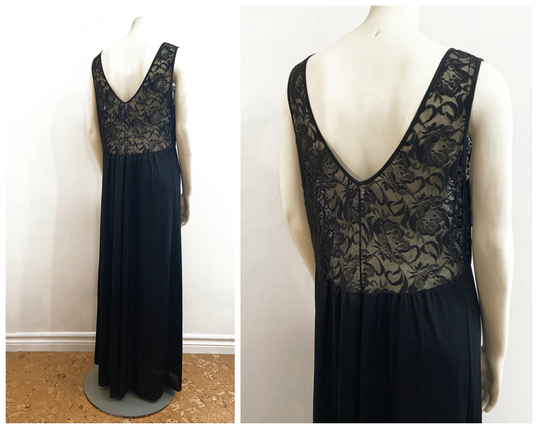 Vintage BLACK LACE MAXI Slip / size Medium Large | Etsy