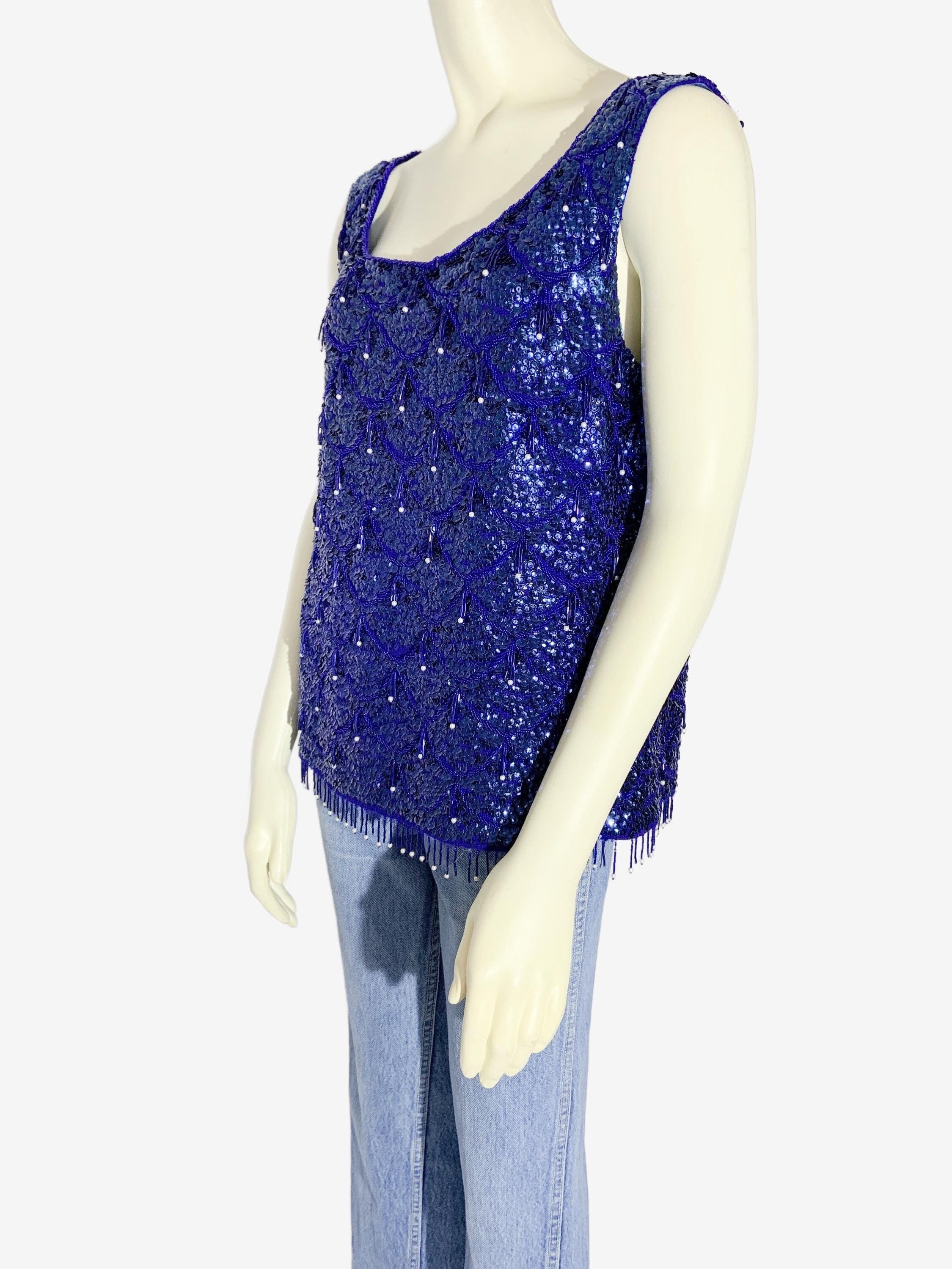 Robe Vintage à Paillettes Nœud Noir Bleu - Taille 14, Rétro, Glamour, Portée Une Fois, Très Bon état