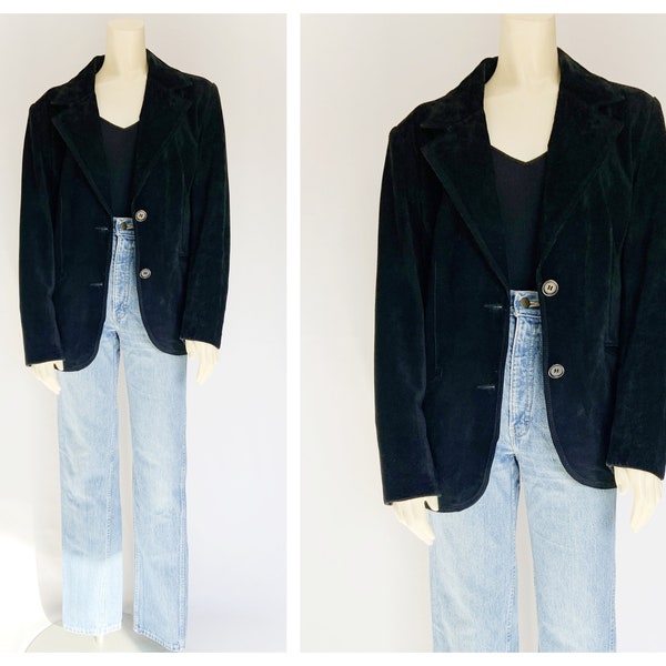 Vintage BLACK SUEDE BLAZER Coat / size Medium - Large