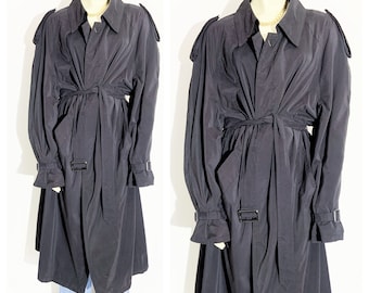 Vintage BELTED BLACK TRENCH Coat / size Small - Medium