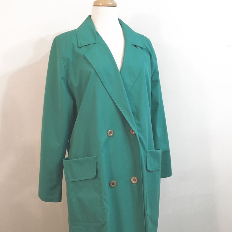 Vintage TEAL TRENCH COAT / Rain Coat / Size Medium Large Etsy