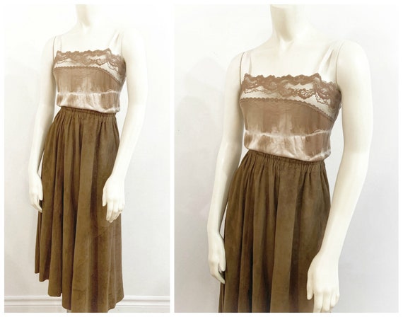 Vintage BROWN SUEDE MIDI Skirt / size Small
