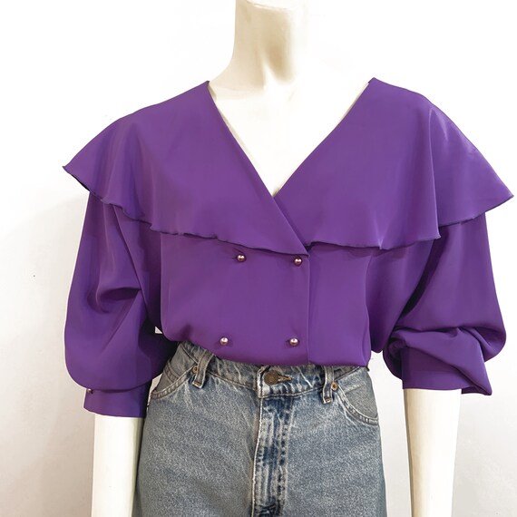 Vintage PURPLE RUFFLE COLLAR Blouse / size Small -
