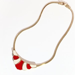 Vintage Red and White Bib Necklace with Gold Chain