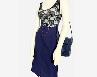 Vintage Navy Pencil Skirt with Button Waistband / size Small
