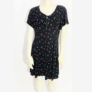 Vintage 1990s Black Floral Dress / size Medium