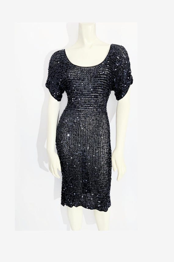 Vintage Y2K Black Crochet Knit Dress With Sequins / Size Small - Etsy