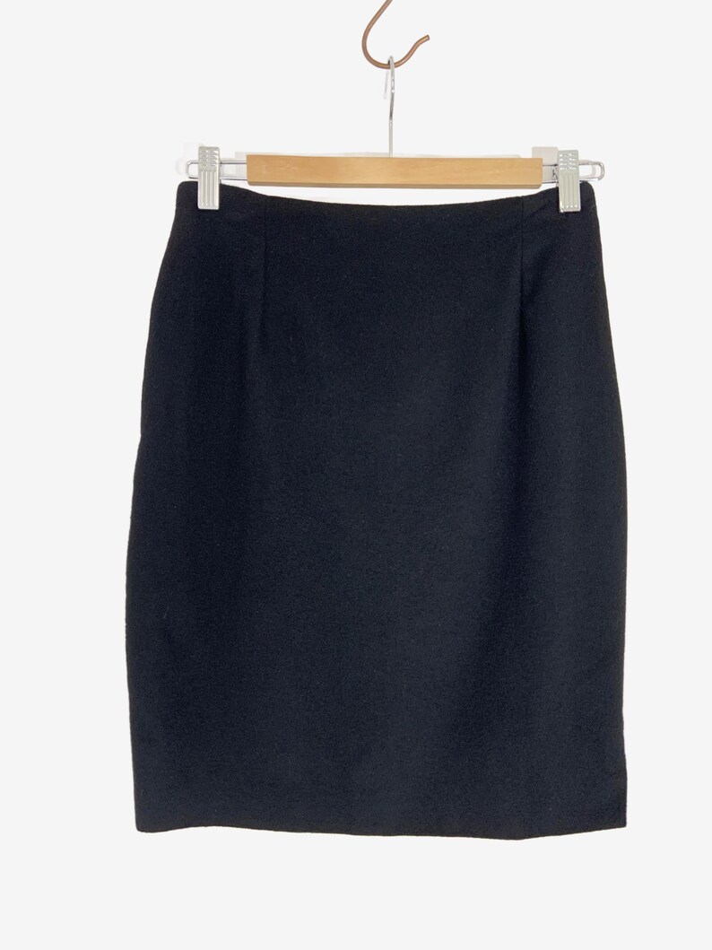 Vintage Versace Wool Cashmere Black Mini Skirt with Slit / Made in Italy / size Small image 2