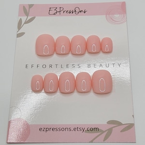 Size Small Blushing Pink Hand-Painted Press On Nails: XX-Short Square/Squoval