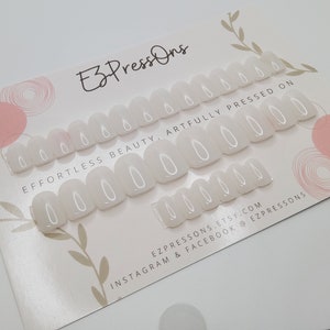 Milky White Hand-Painted Press On Nails: Custom Fit & Made-to-Order