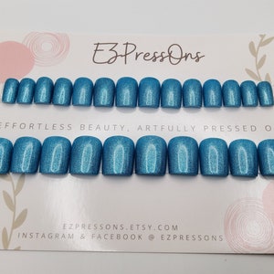 Ocean Sparkle Hand-Painted Press On Nails: Custom Fit & Made-to-Order